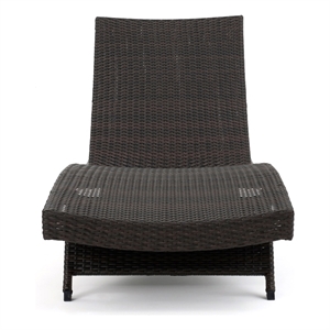 Benjara Mach Chaise Lounger- Dark Brown Rattan Wicker Frame- Outdoor- 79 Inch