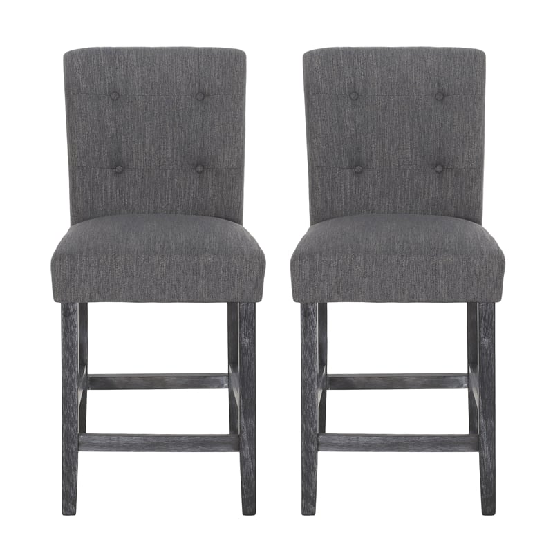 Benjara Sika Counter Height Stool Chair -Tufted Dark Charcoal Gray (Set of 2)