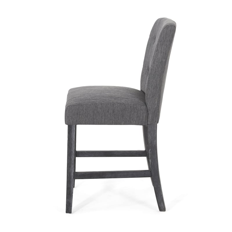 Benjara Sika Counter Height Stool Chair -Tufted Dark Charcoal Gray (Set of 2)