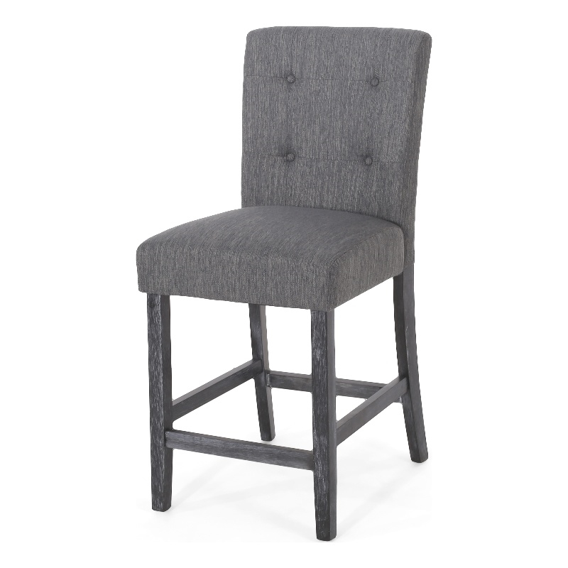 Benjara Sika Counter Height Stool Chair -Tufted Dark Charcoal Gray (Set of 2)
