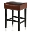 Benjara Piya Counter Stool Set of 2- Backless- Brown Bonded Leather- Black Legs