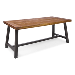 Benjara Carls Dining Table- Rectangular 71 Inch- Outdoor Light Brown Wood- Iron