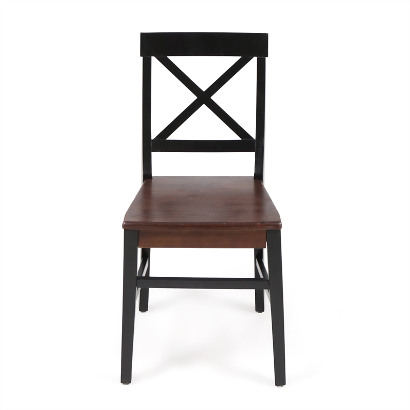 Benjara Ricks Dining Chair Set of 2- Crossed X Back - Dark Brown/Black