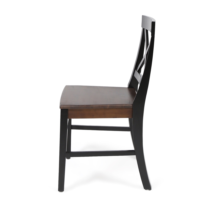 Benjara Ricks Dining Chair Set of 2- Crossed X Back - Dark Brown/Black