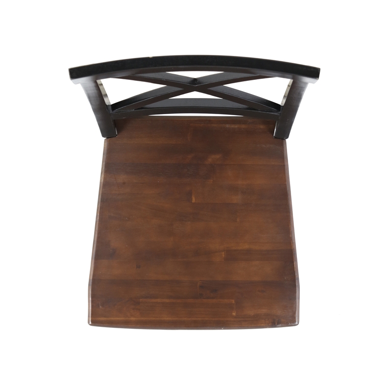 Benjara Ricks Dining Chair Set of 2- Crossed X Back - Dark Brown/Black