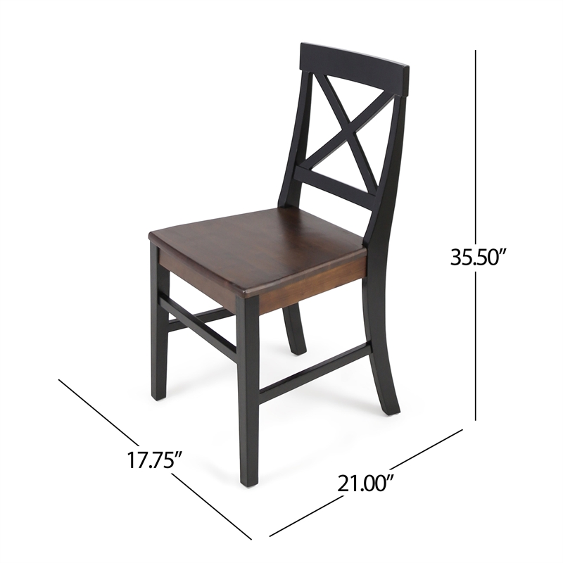 Benjara Ricks Dining Chair Set of 2- Crossed X Back - Dark Brown/Black