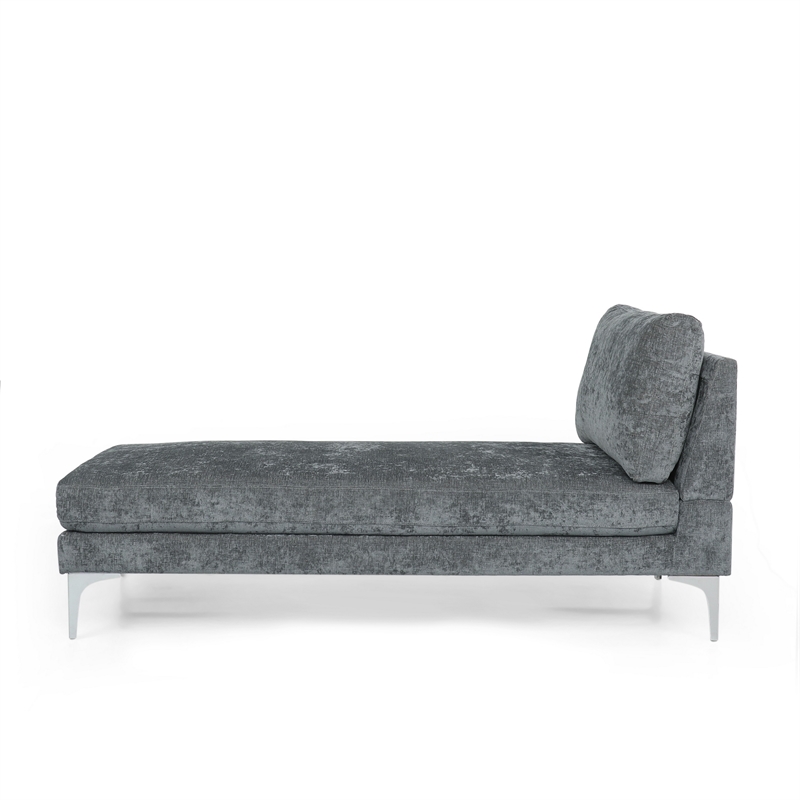Benjara Yeni Chaise Lounger- 66 Inch- Modern Bracket Iron Legs- Soft Gray Fabric