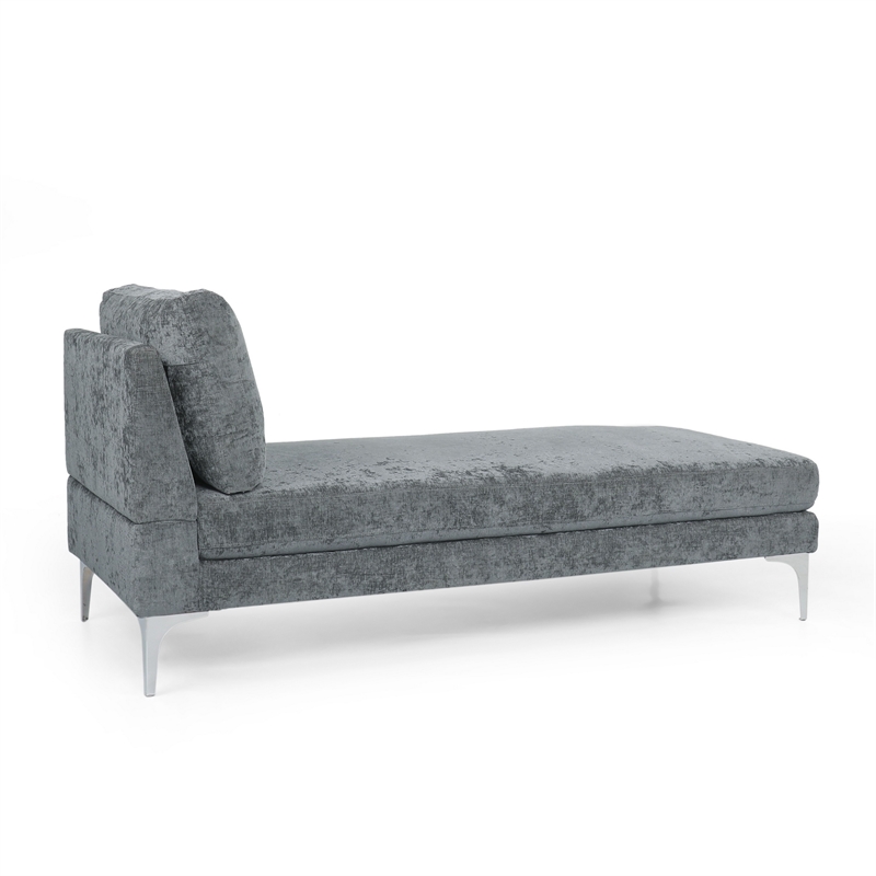 Benjara Yeni Chaise Lounger- 66 Inch- Modern Bracket Iron Legs- Soft Gray Fabric