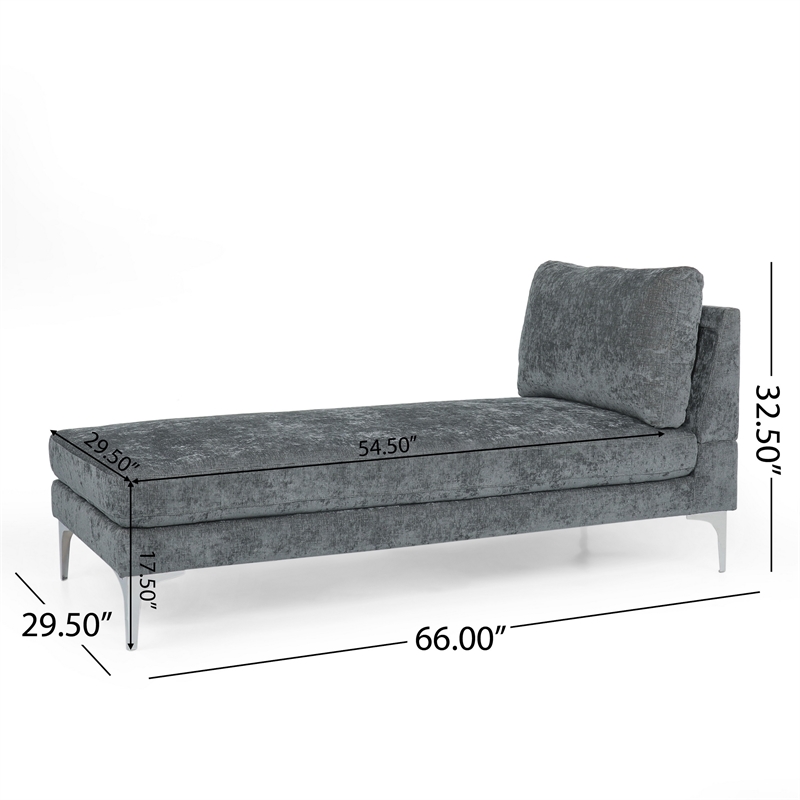 Benjara Yeni Chaise Lounger- 66 Inch- Modern Bracket Iron Legs- Soft Gray Fabric