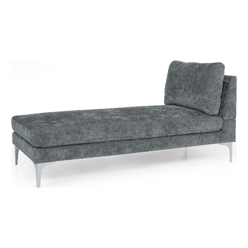 Benjara Yeni Chaise Lounger- 66 Inch- Modern Bracket Iron Legs- Soft Gray Fabric