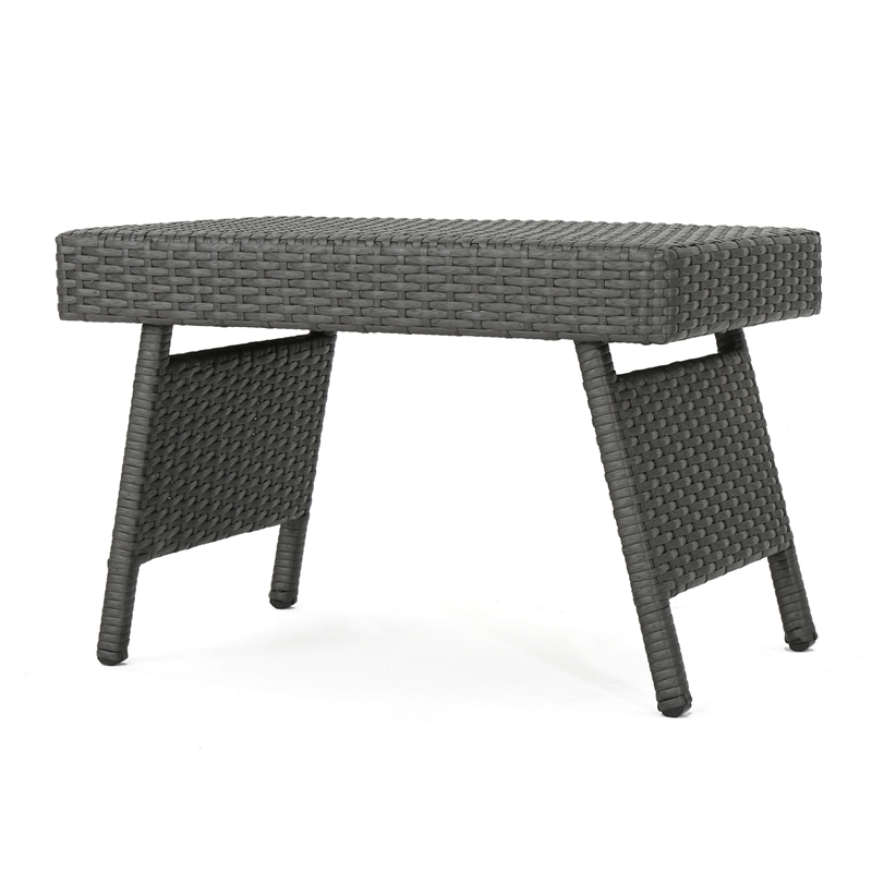 Benjara Mach Snack Table- Dark Gray Outdoor Safe Wicker and Iron Frame- 24 Inch