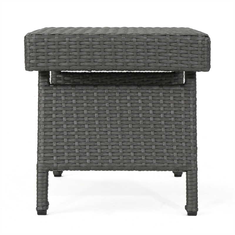 Benjara Mach Snack Table- Dark Gray Outdoor Safe Wicker and Iron Frame- 24 Inch