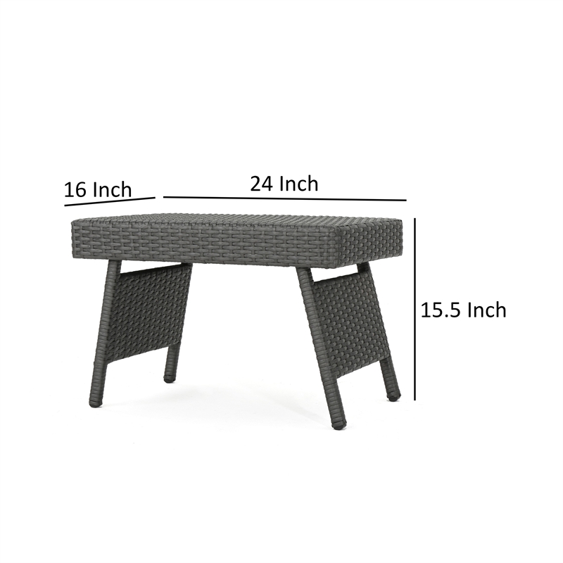 Benjara Mach Snack Table- Dark Gray Outdoor Safe Wicker and Iron Frame- 24 Inch