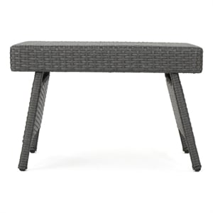 Benjara Mach Snack Table- Dark Gray Outdoor Safe Wicker and Iron Frame- 24 Inch