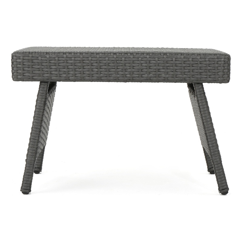 Benjara Mach Snack Table- Dark Gray Outdoor Safe Wicker and Iron Frame- 24 Inch