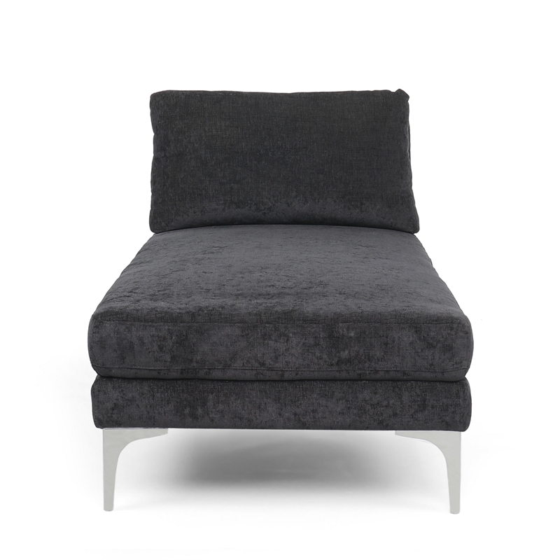 Benjara Yeni Chaise Lounge- 66 Inch- Modern Bracket Iron Legs- Soft Black Fabric