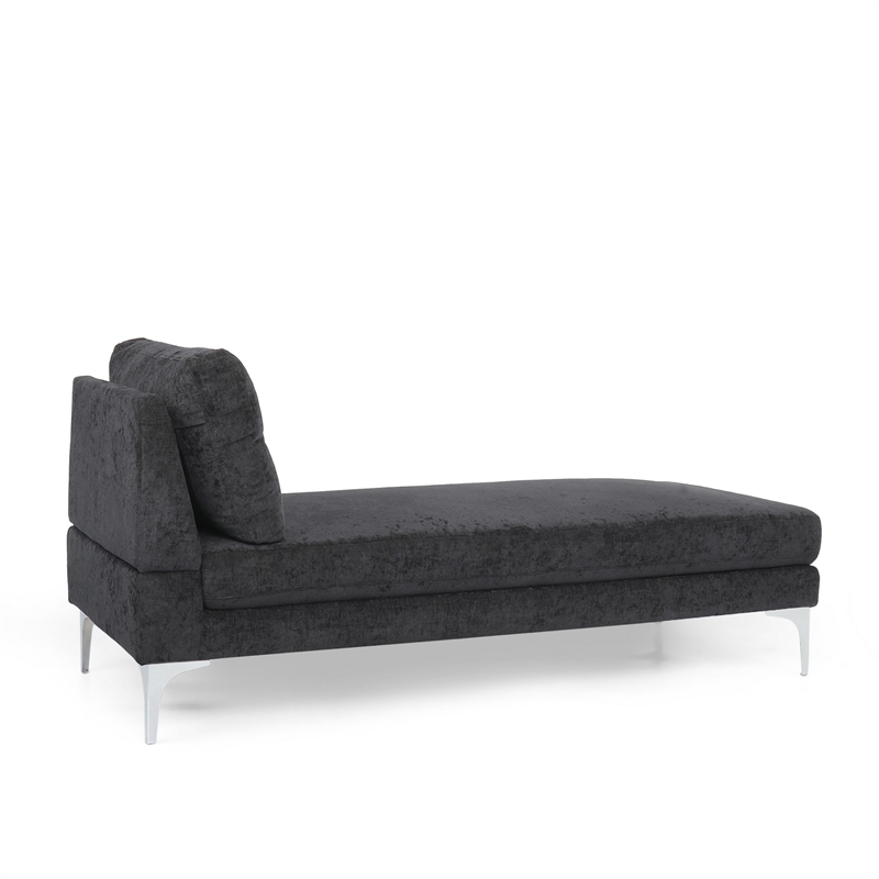 Benjara Yeni Chaise Lounge- 66 Inch- Modern Bracket Iron Legs- Soft Black Fabric