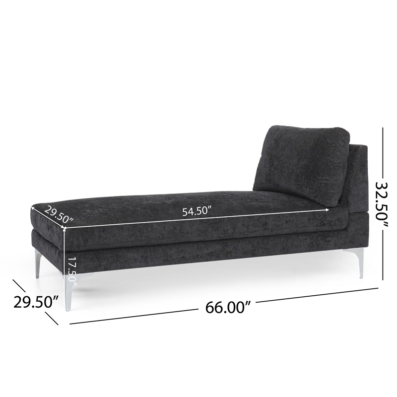 Benjara Yeni Chaise Lounge- 66 Inch- Modern Bracket Iron Legs- Soft Black Fabric