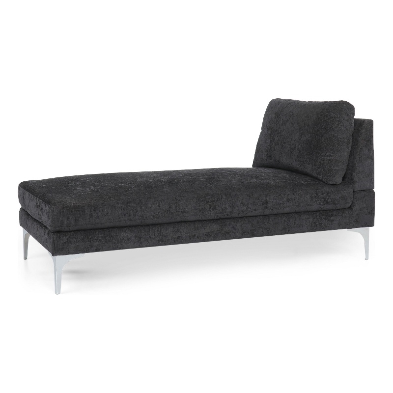 Benjara Yeni Chaise Lounge- 66 Inch- Modern Bracket Iron Legs- Soft Black Fabric