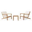 Benjara Liah Outdoor Patio Table Set-2 Chairs-Brown Acacia Wood-Cream Polyester