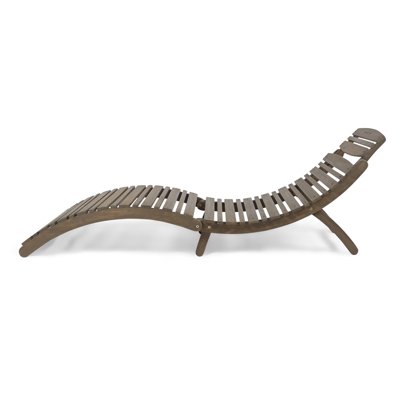 Benjara Hanie Outdoor Foldable Chaise Lounger- 73 Inch- Slatted Gray Acacia Wood