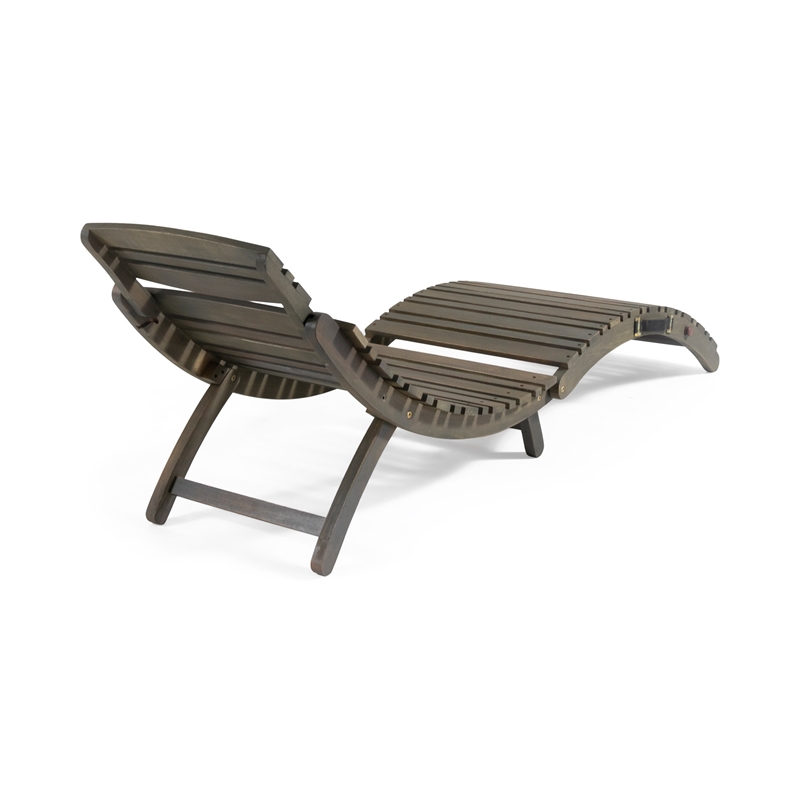 Benjara Hanie Outdoor Foldable Chaise Lounger- 73 Inch- Slatted Gray Acacia Wood