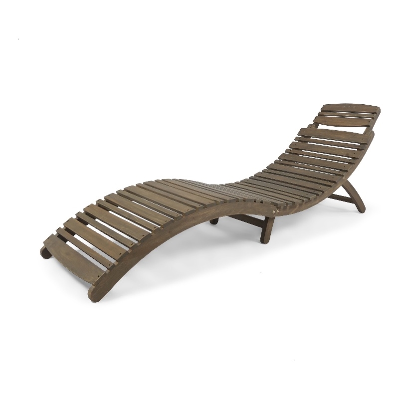 Benjara Hanie Outdoor Foldable Chaise Lounger- 73 Inch- Slatted Gray Acacia Wood