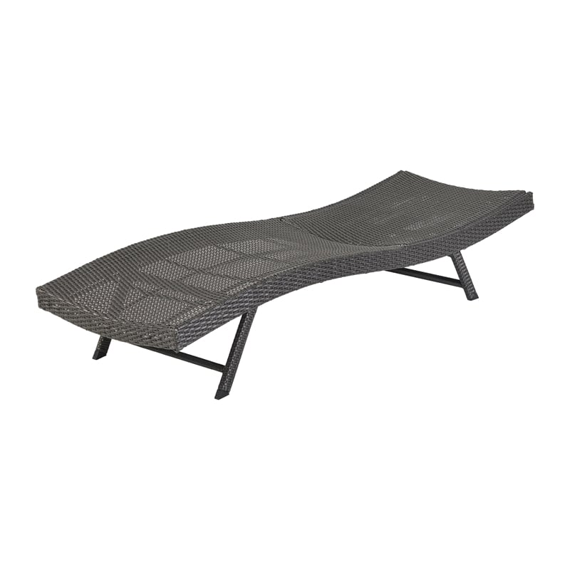 Benjara Stela Outdoor Lounge Chaise- Gray Rattan Wicker- Adjustable- 79 Inch