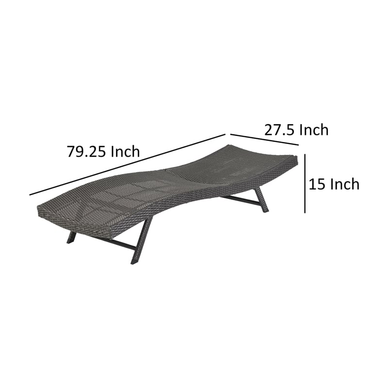 Benjara Stela Outdoor Lounge Chaise- Gray Rattan Wicker- Adjustable- 79 Inch