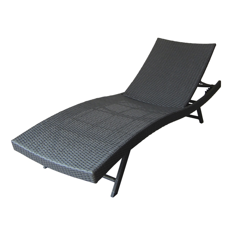Benjara Stela Outdoor Lounge Chaise- Gray Rattan Wicker- Adjustable- 79 Inch