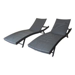 Benjara Stela Outdoor Lounge Chaise- Gray Rattan Wicker- Adjustable- 79 Inch