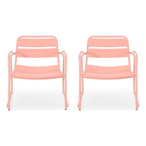 Benjara Gigi Outdoor Accent Chair Set of 2- Powder Coated Iron in Peach Finish