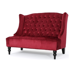 Benjara Lanny Loveseat Settee Wingback Bench Bench 50&quot Tufted Wine Red Velvet