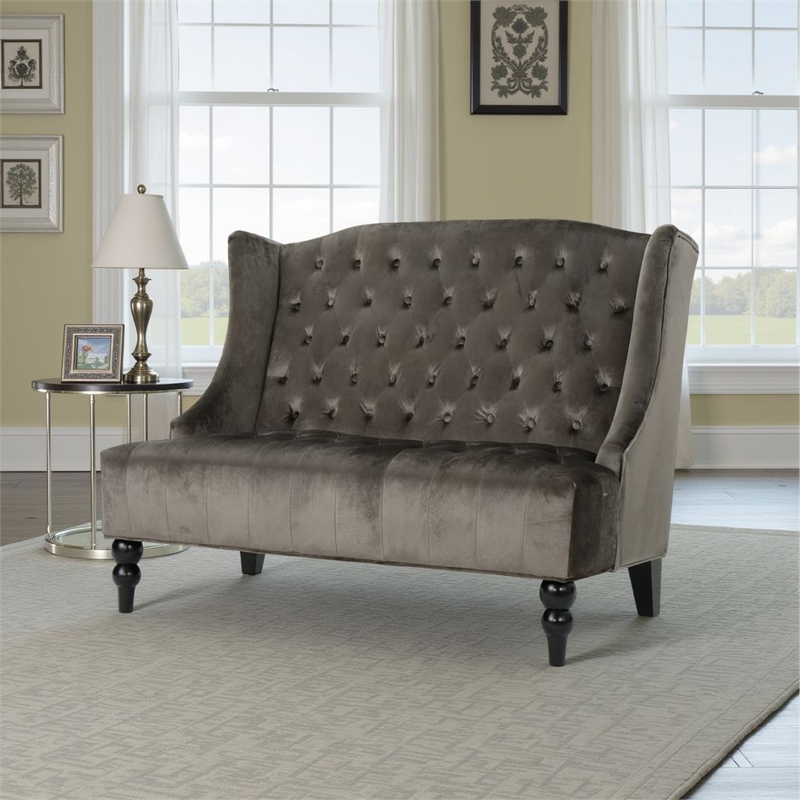Benjara Lanny Loveseat Settee- Wingback Bench 50