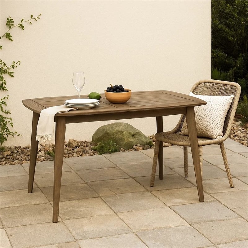 Benjara Sumona Outdoor Dining Table- Extendable- Brown Acacia Wood- 71-95 Inch