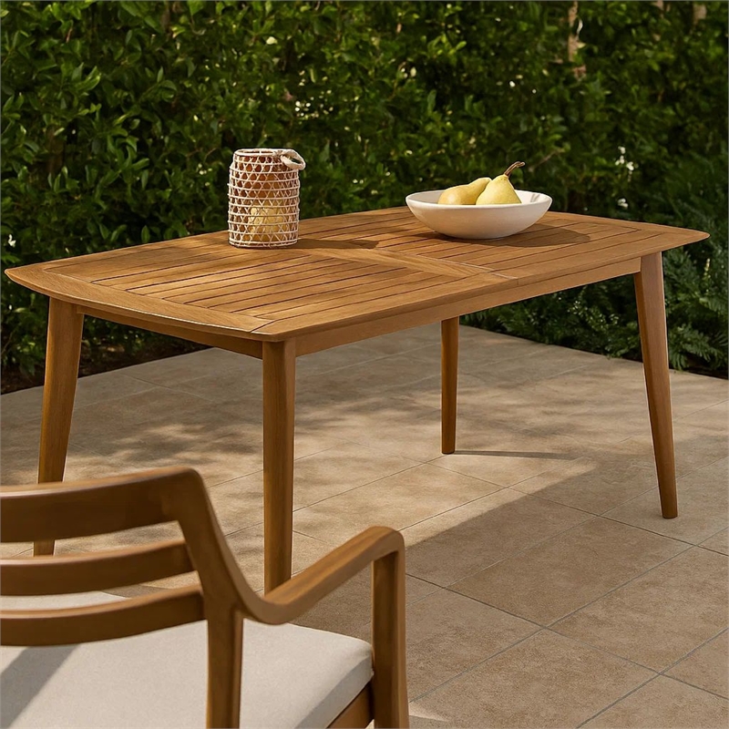 Benjara Sumona Outdoor Dining Table- Extendable- Brown Acacia Wood- 71-95 Inch