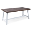 Benjara Nikay Outdoor Dining Table- Dark Brown Acacia Wood- White Iron- 71 Inch