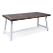 Benjara Nikay Outdoor Dining Table- Dark Brown Acacia Wood- White Iron- 71 Inch