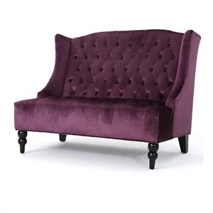 Benjara Lanny Loveseat Settee- Wingback Bench 50&quot Wood- Tufted Purple Velvet