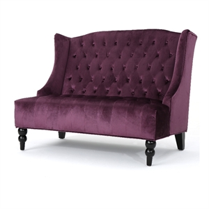 Benjara Lanny Loveseat Settee- Wingback Bench 50&quot Wood- Tufted Purple Velvet
