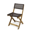 Benjara Bistro Side Chair- Foldable- Outdoor Gray Wicker Cane- Brown Acacia Wood
