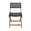 Benjara Bistro Side Chair- Foldable- Outdoor Gray Wicker Cane- Brown Acacia Wood