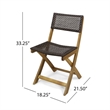Benjara Bistro Side Chair- Foldable- Outdoor Gray Wicker Cane- Brown Acacia Wood