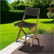 Benjara Bistro Side Chair- Foldable- Outdoor Gray Wicker Cane- Brown Acacia Wood