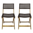 Benjara Bistro Side Chair- Foldable- Outdoor Gray Wicker Cane- Brown Acacia Wood