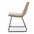 Benjara Side Dining Chair Set of 2-Black Metal-White Fabric-Brown Wicker Rattan