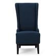 Benjara Becca Dining Chair- High Wingback Brown Birch Wood- Navy Blue Fabric