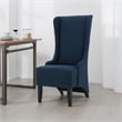 Benjara Becca Dining Chair- High Wingback Brown Birch Wood- Navy Blue Fabric