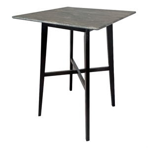 Benjara Bar Height Table- Laminate Paladina Marble Top- 42&quot- Rubberwood- Black