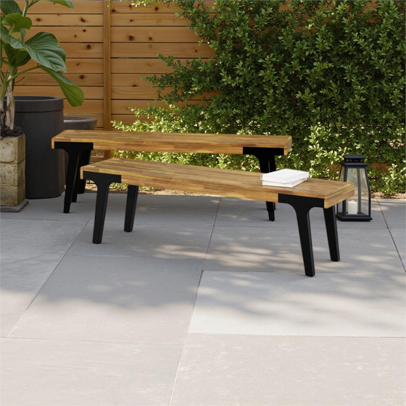 Benjara Sheldon Outdoor Bench Set of 2- Slat Panel- 63